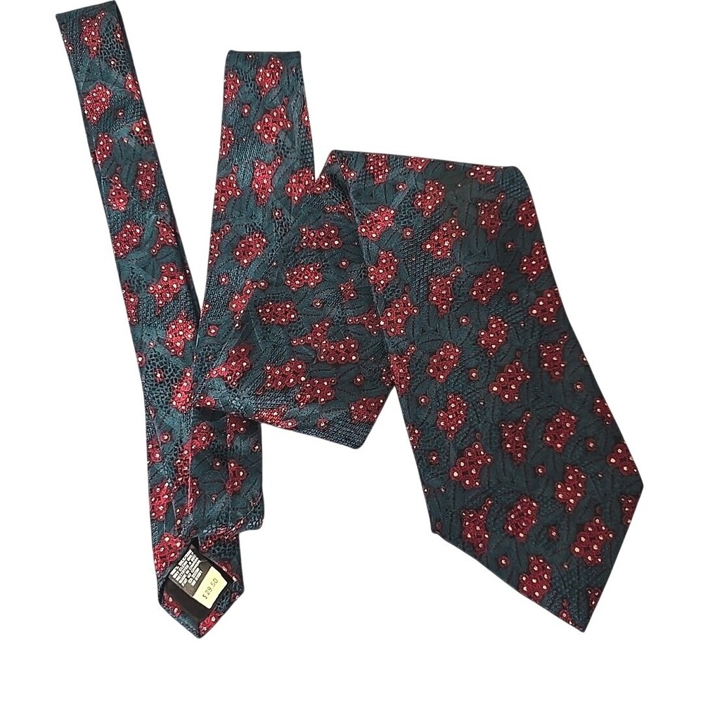 Vintage Christian Dior Cravate Silk Tie Floral Burgundy Green Canada 80s 90s NEW